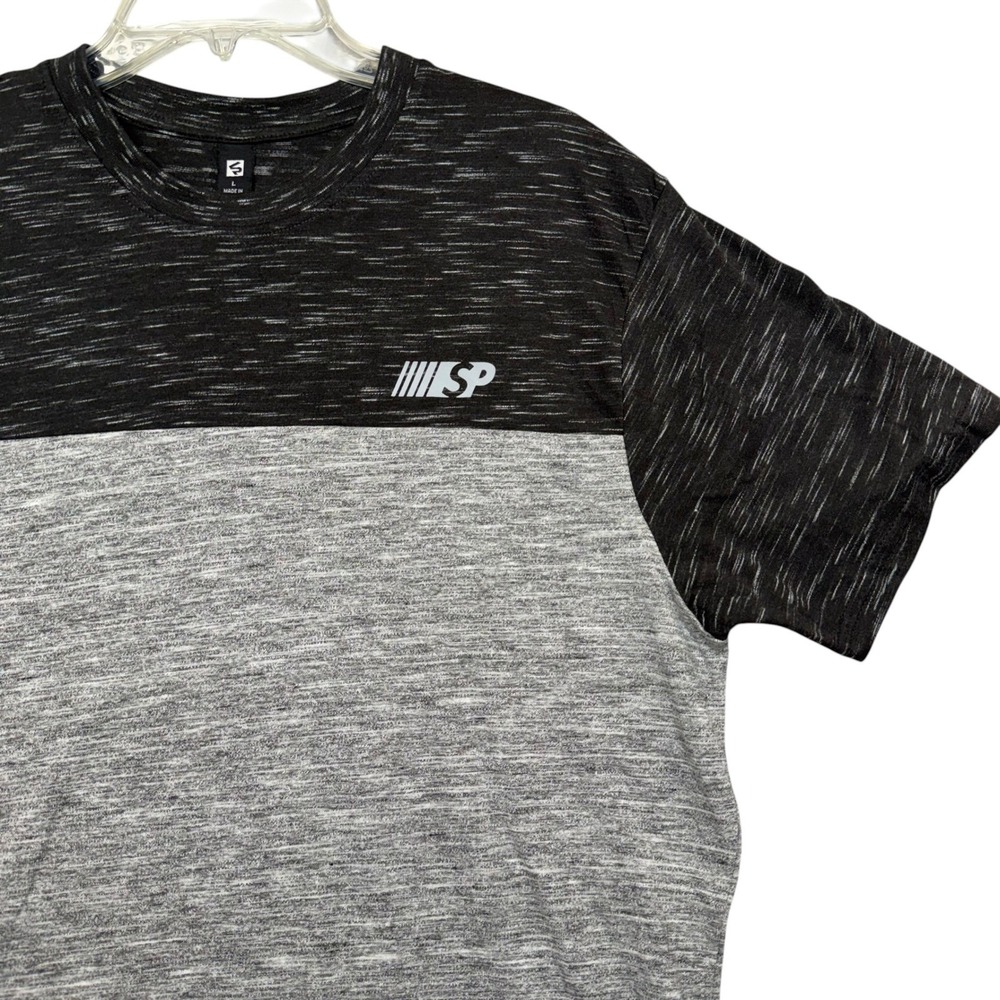 Y2K Southpole T-Shirt Mens Large Grey Black Colorblock Space Dye SP Logo Tee